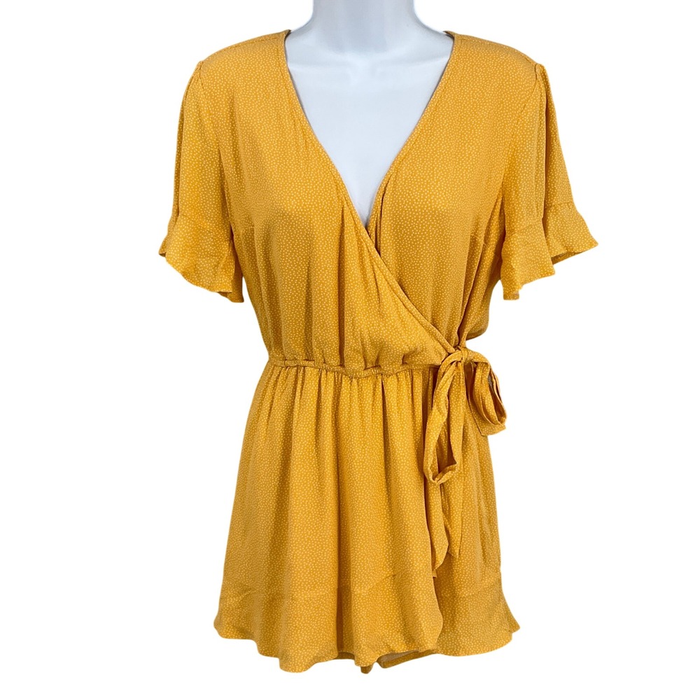 Abercrombie & Fitch Romper‎ Womens XS Yellow Polka Dot Wrap Ruffle Boho NEW